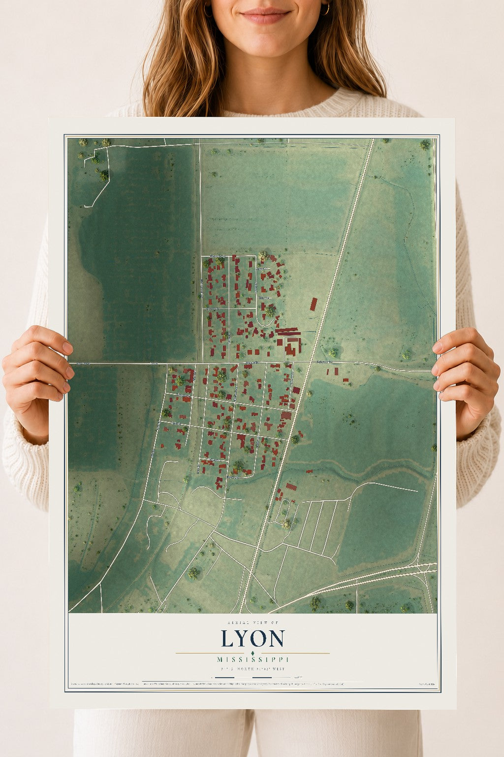 Map of Lyon, Mississippi, 18 x 24 inch unframed archival matte print