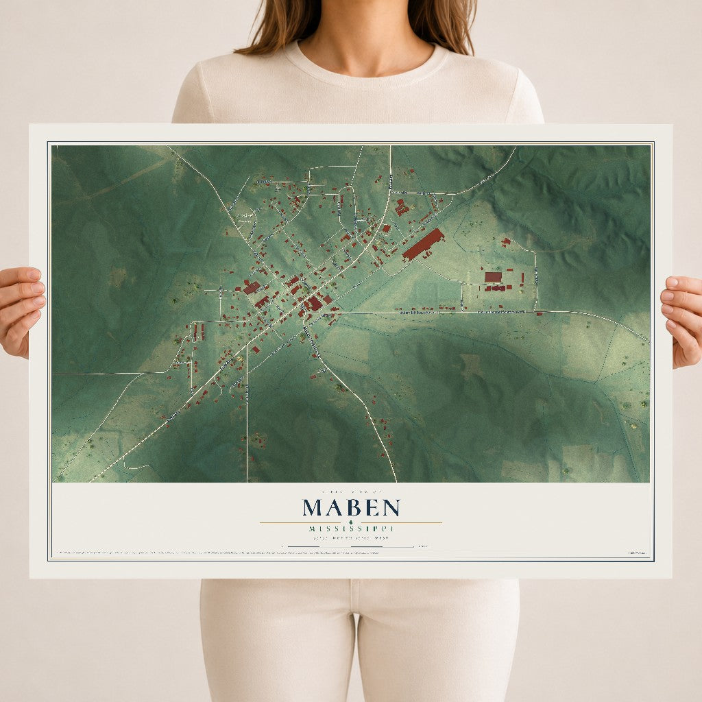 Map of Maben, Mississippi, 18 x 24 inch unframed archival matte print