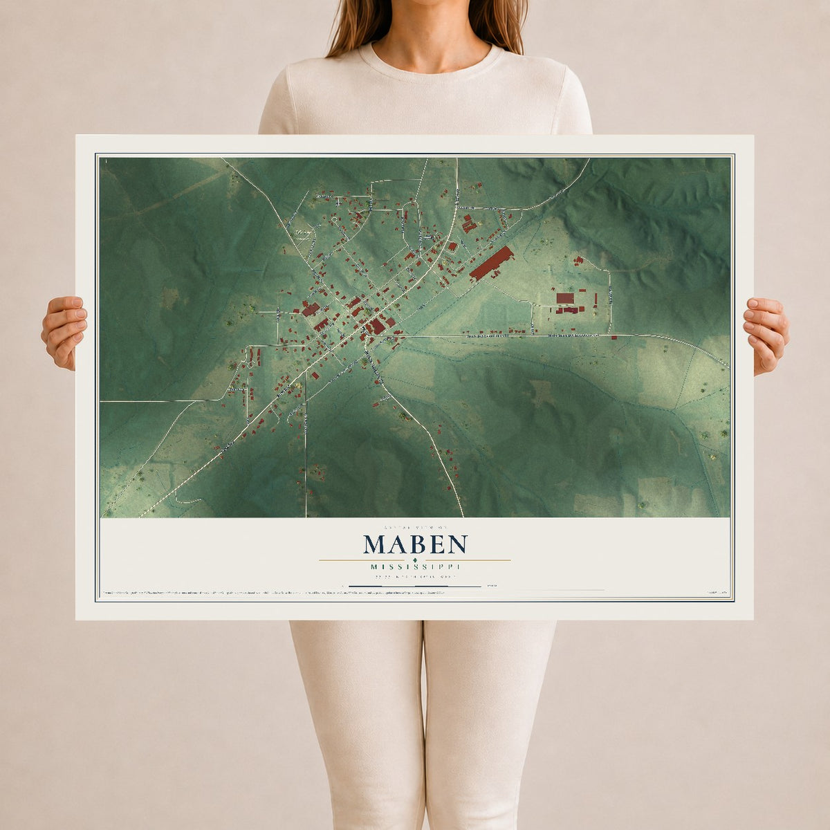 Map of Maben, Mississippi, 24 x 36 inch unframed archival matte print
