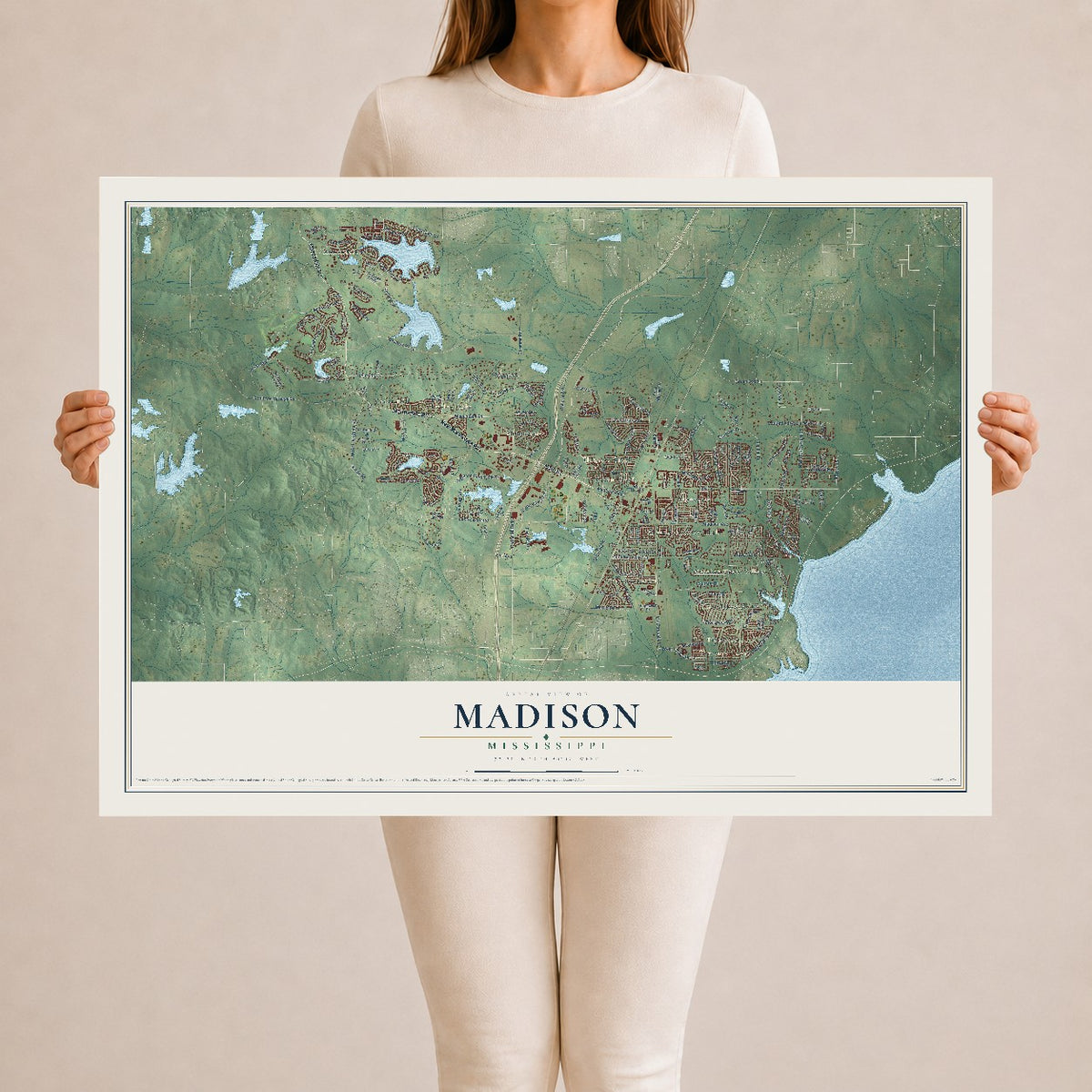 Map of Madison, Mississippi, 24 x 36 inch unframed archival matte print