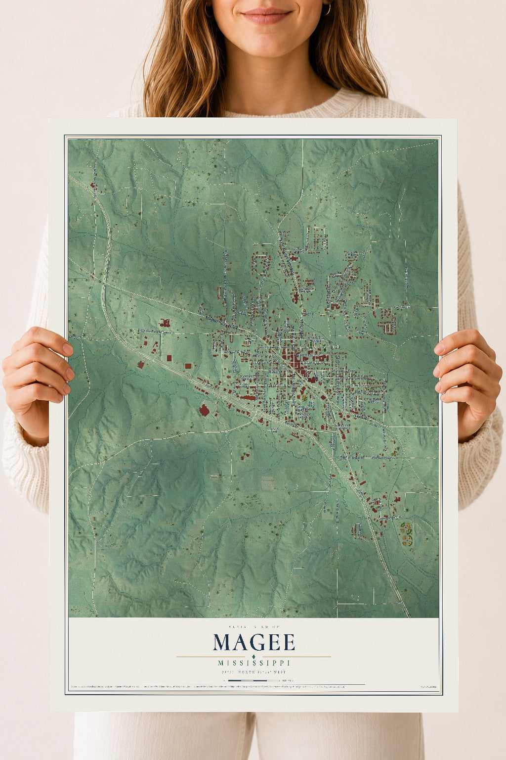 Map of Magee, Mississippi, 18 x 24 inch unframed archival matte print
