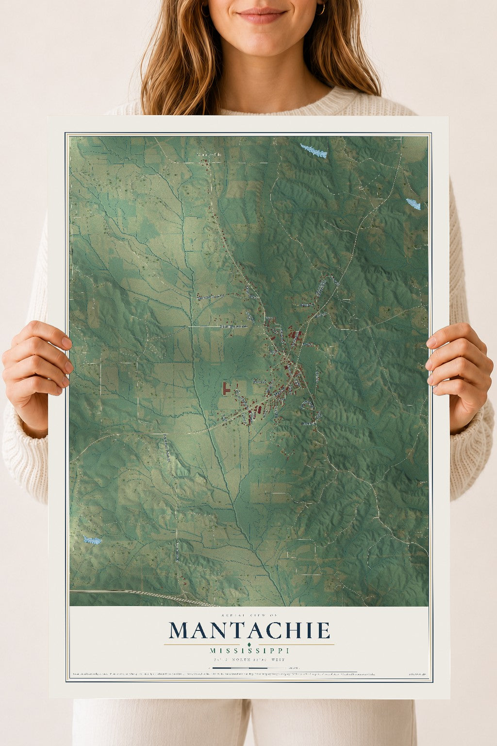 Map of Mantachie, Mississippi, 18 x 24 inch unframed archival matte print