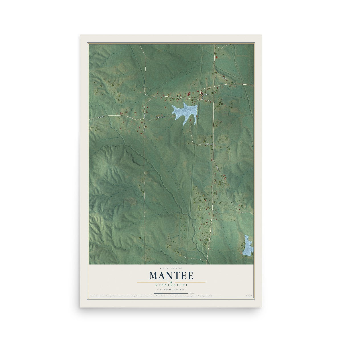 Map of Mantee, Mississippi, 12 x 18 inch unframed archival matte print