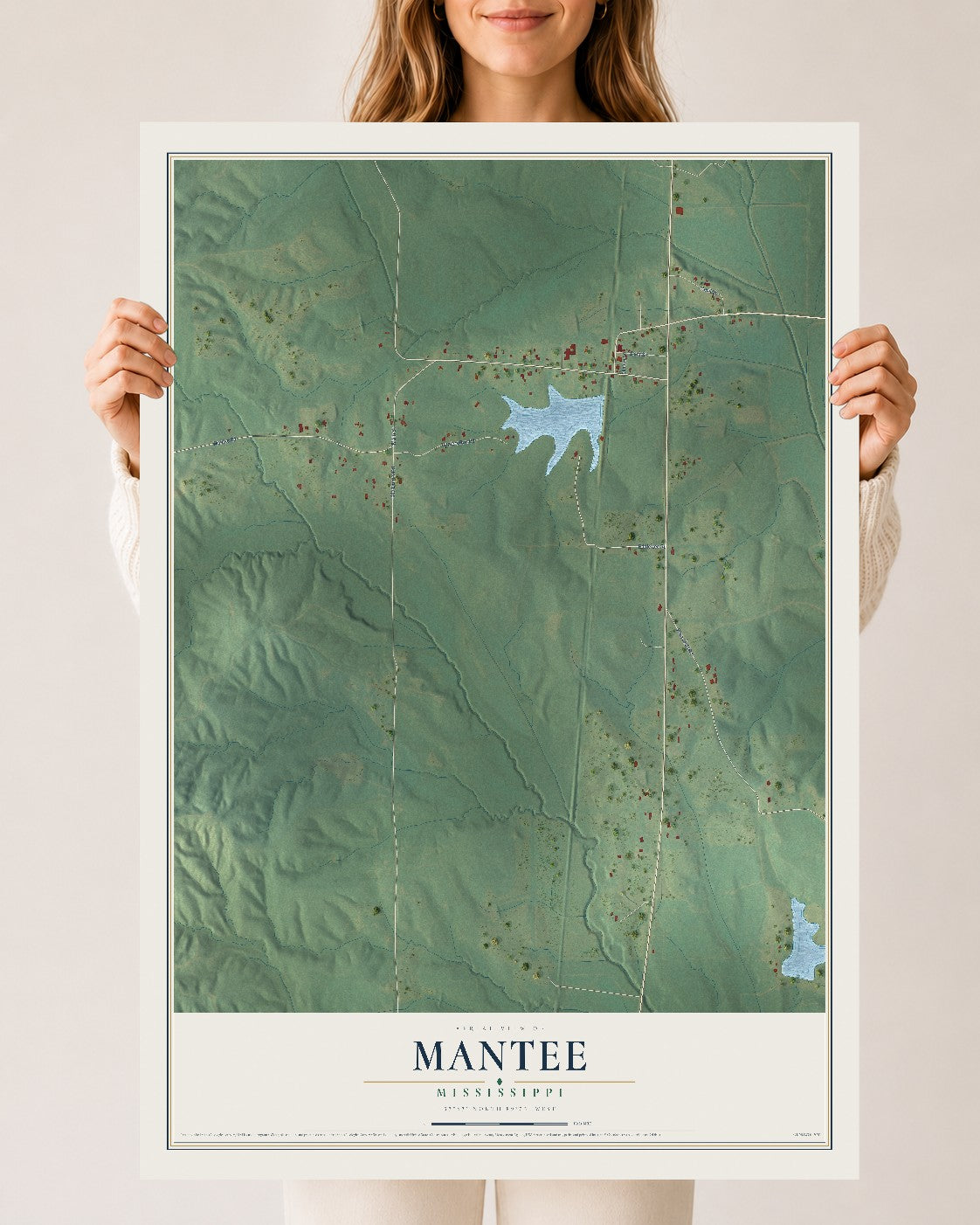 Map of Mantee, Mississippi, 24 x 36 inch unframed archival matte print