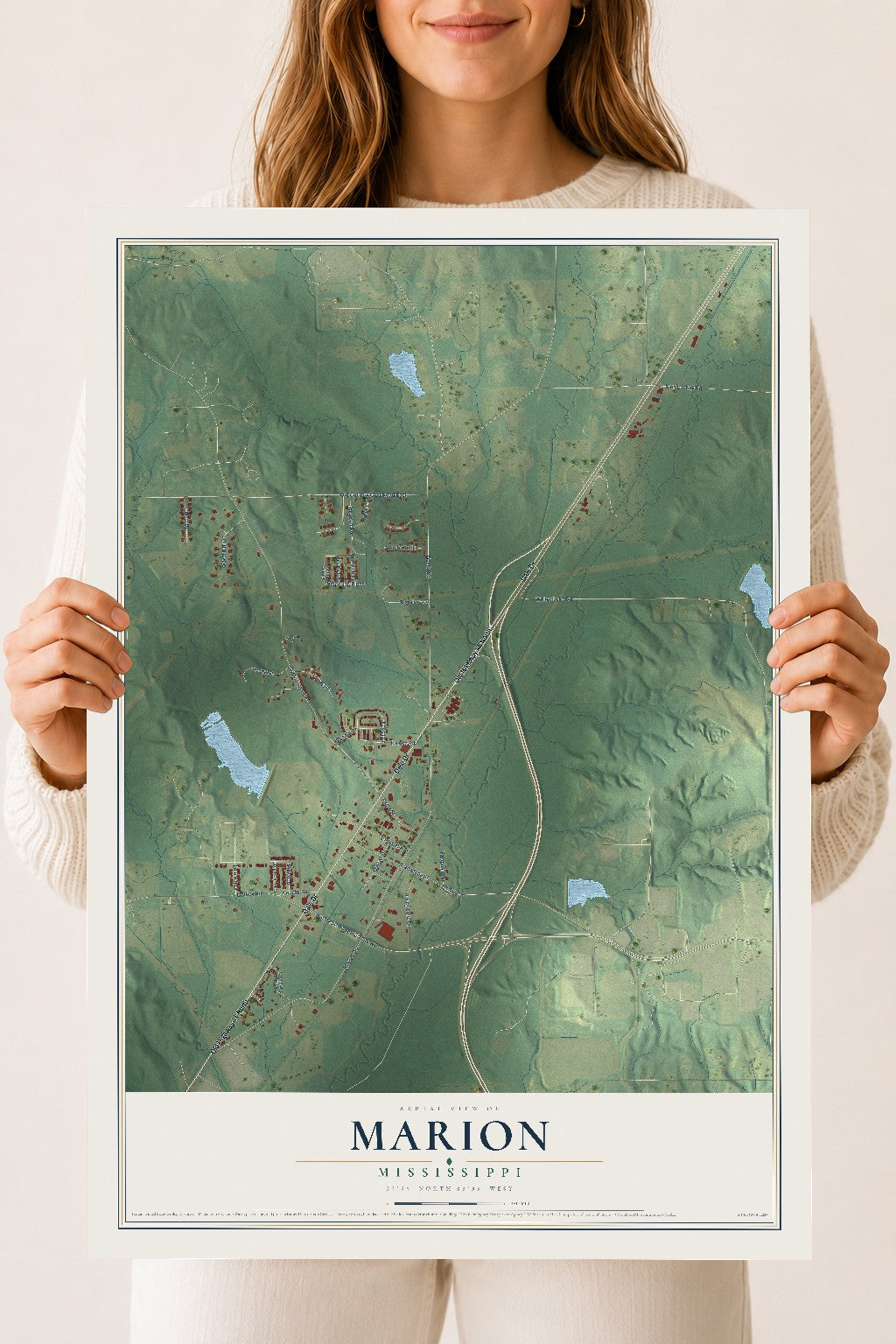 Map of Marion, Mississippi, 18 x 24 inch unframed archival matte print