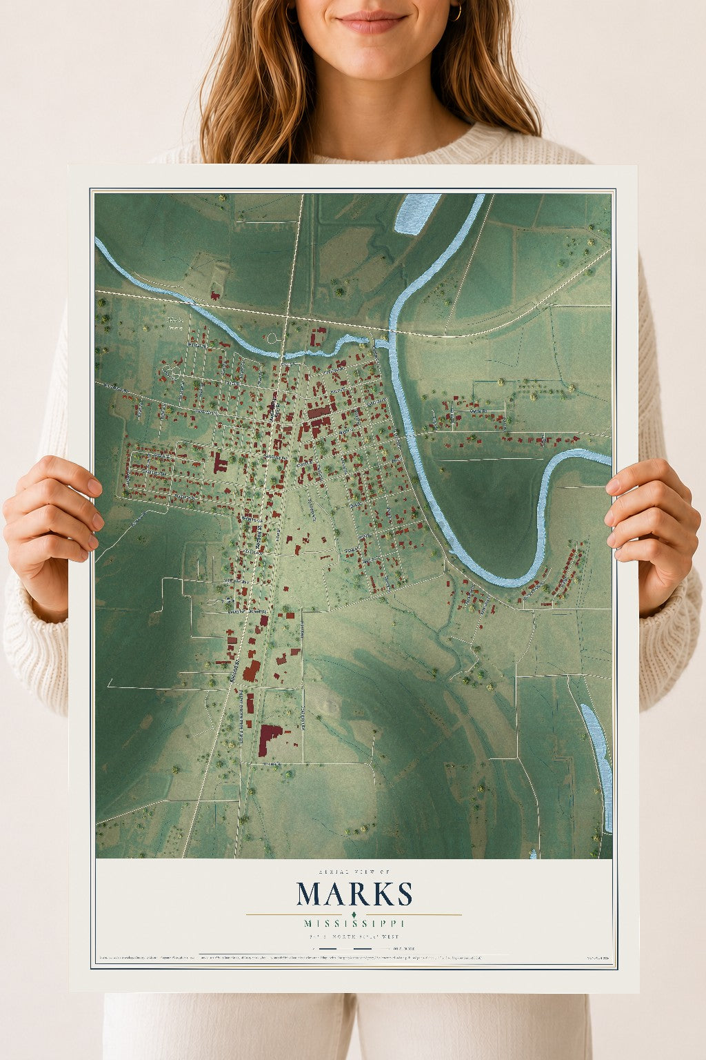 Map of Marks, Mississippi, 18 x 24 inch unframed archival matte print