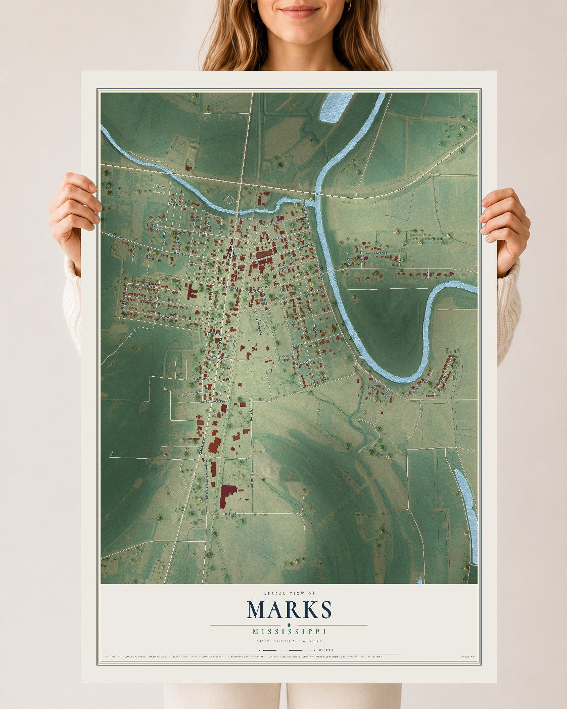 Map of Marks, Mississippi, 24 x 36 inch unframed archival matte print
