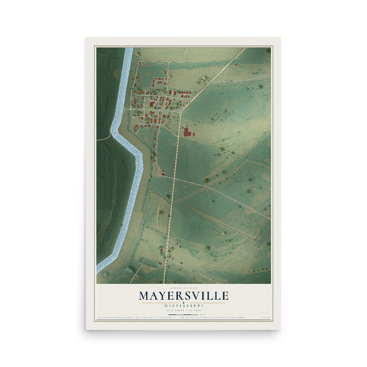 Map of Mayersville, Mississippi, 12 x 18 inch unframed archival matte print