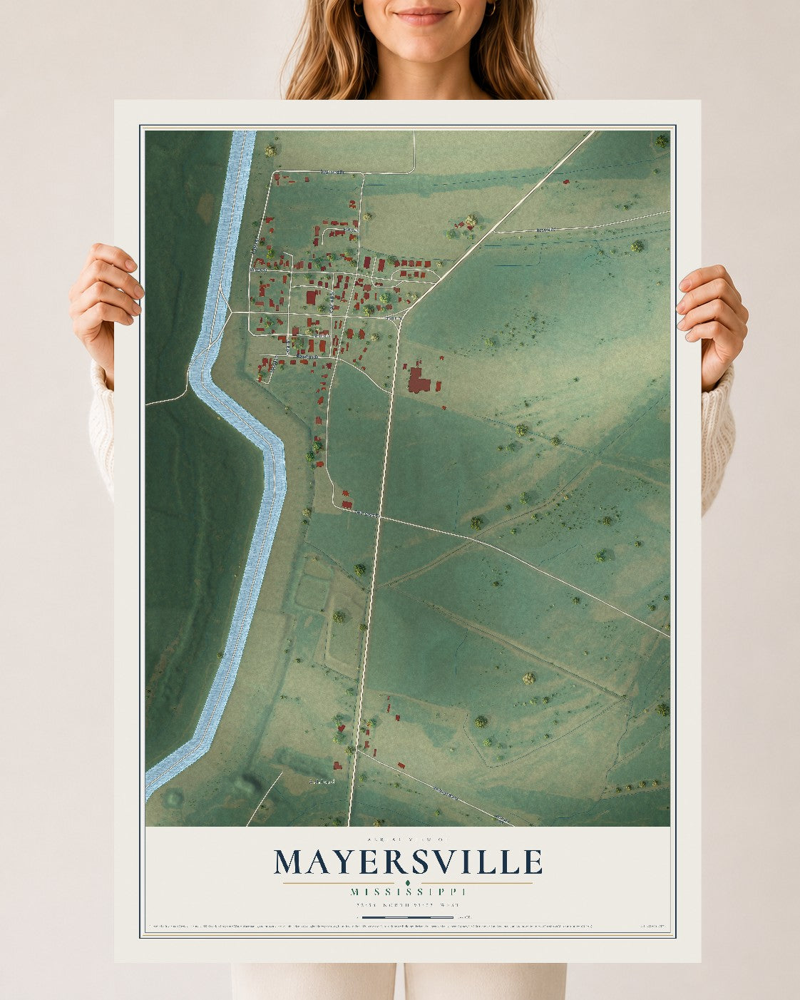 Map of Mayersville, Mississippi, 24 x 36 inch unframed archival matte print