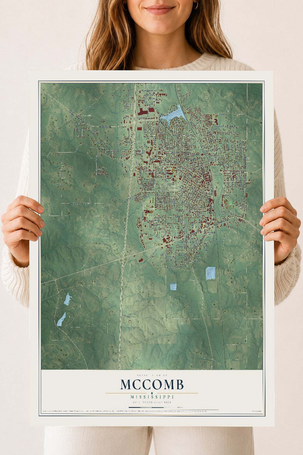 Map of McComb, Mississippi, 18 x 24 inch unframed archival matte print