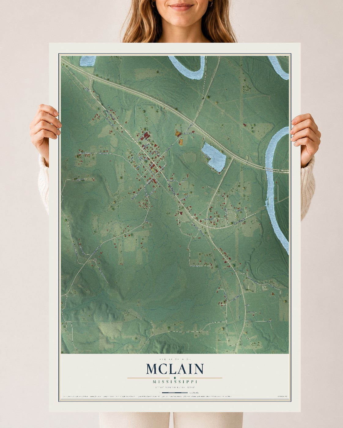 Map of McLain, Mississippi, 24 x 36 inch unframed archival matte print