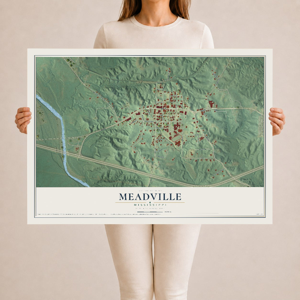 Map of Meadville, Mississippi, 24 x 36 inch unframed archival matte print