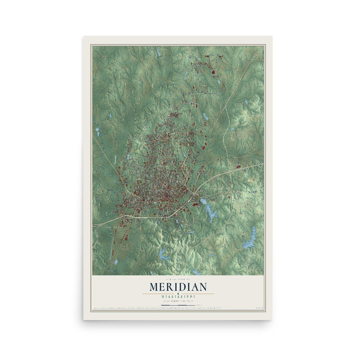 Map of Meridian, Mississippi, 12 x 18 inch unframed archival matte print