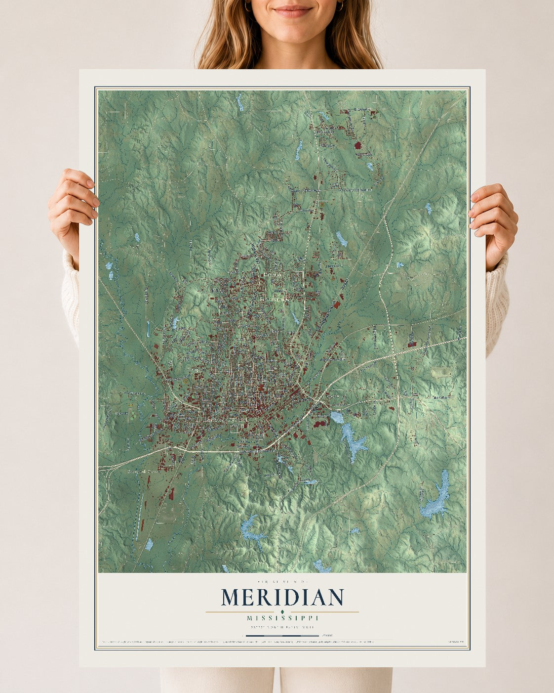 Map of Meridian, Mississippi, 24 x 36 inch unframed archival matte print
