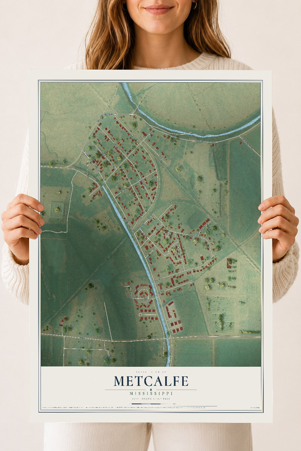 Map of Metcalfe, Mississippi, 18 x 24 inch unframed archival matte print