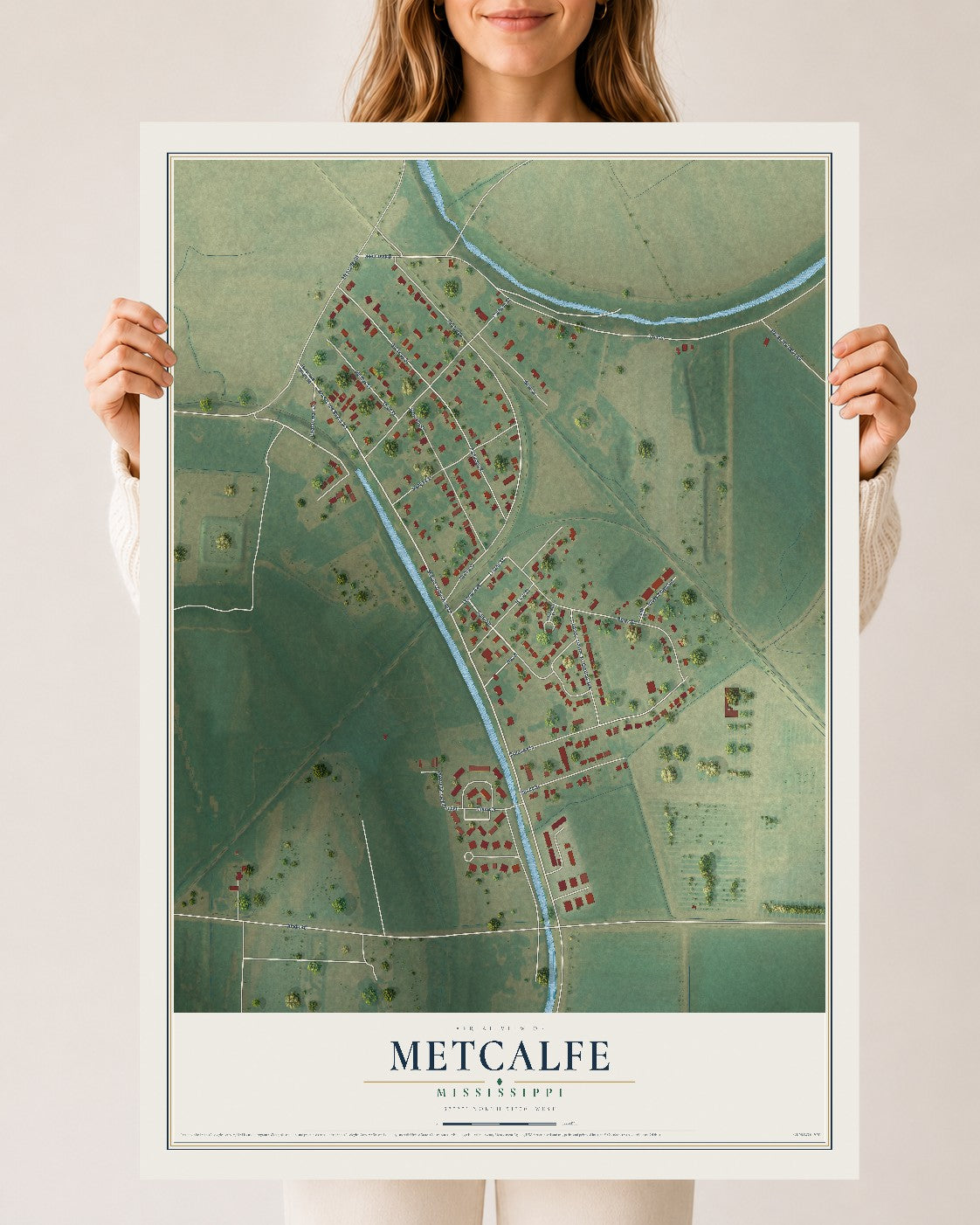 Map of Metcalfe, Mississippi, 24 x 36 inch unframed archival matte print