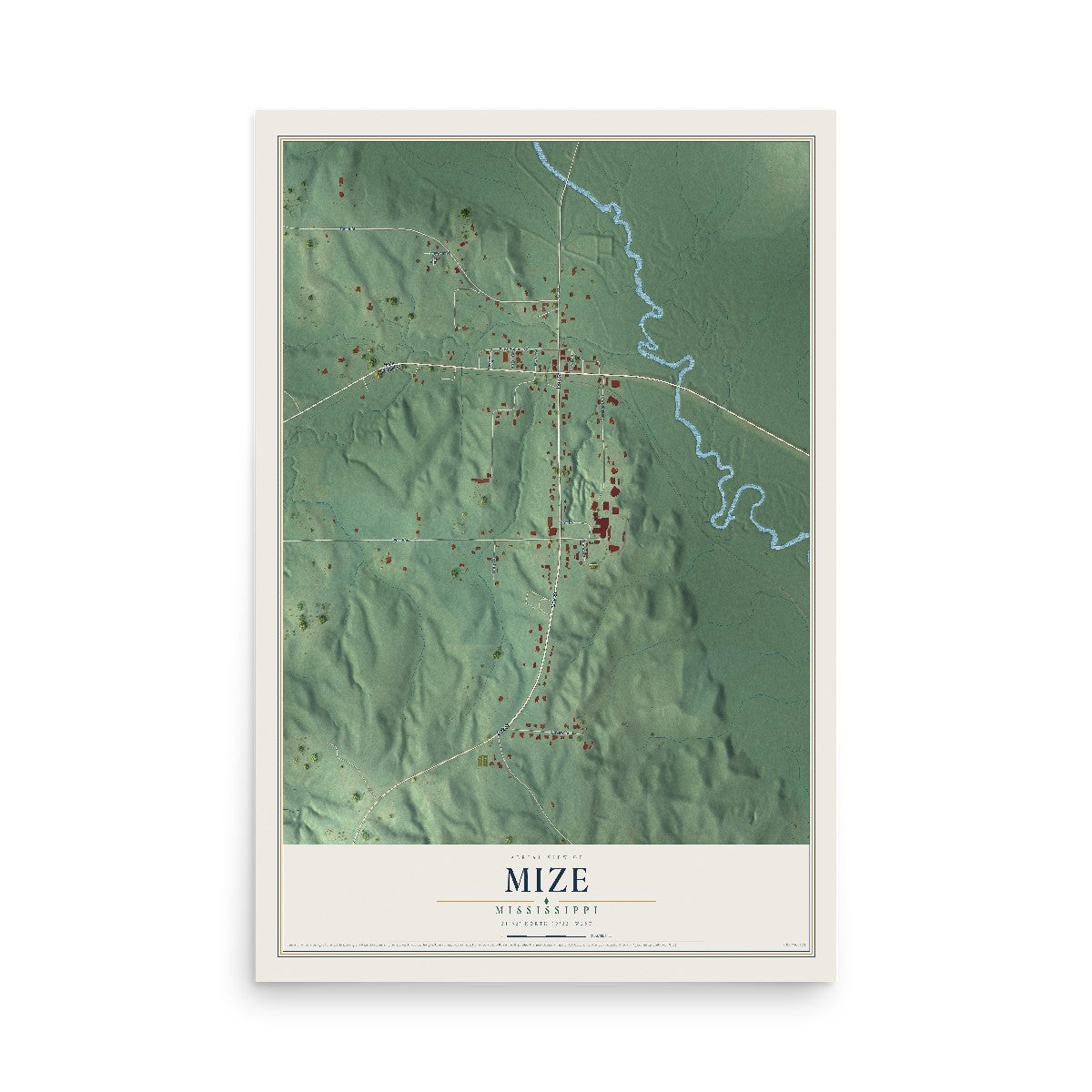 Map of Mize, Mississippi, 12 x 18 inch unframed archival matte print