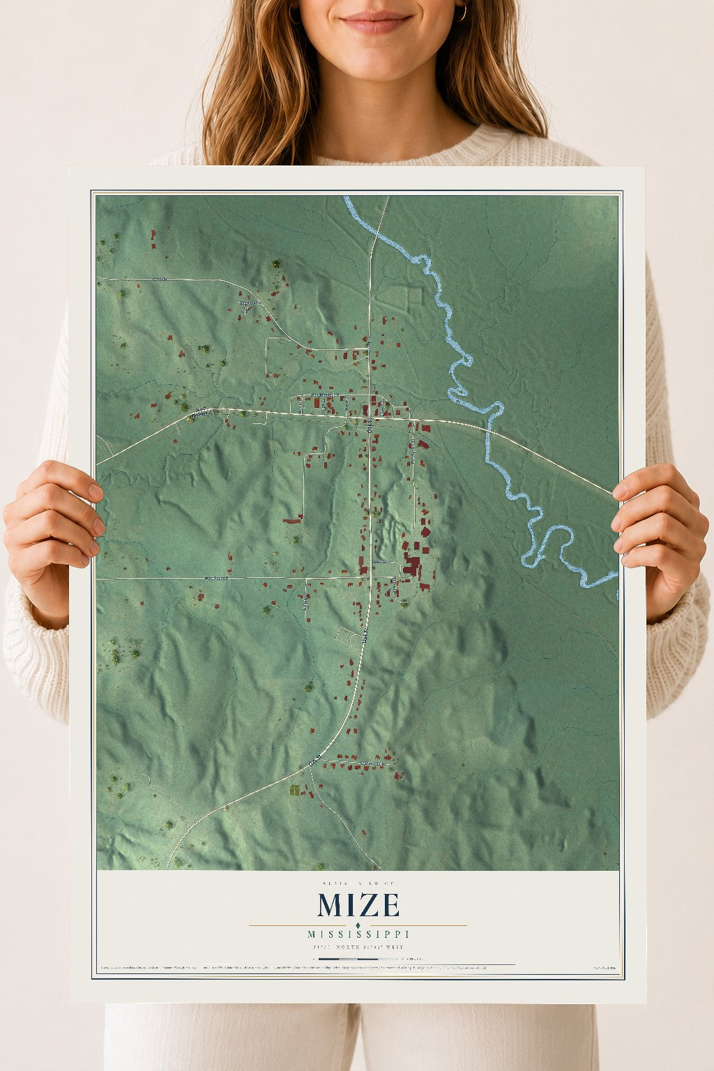 Map of Mize, Mississippi, 18 x 24 inch unframed archival matte print