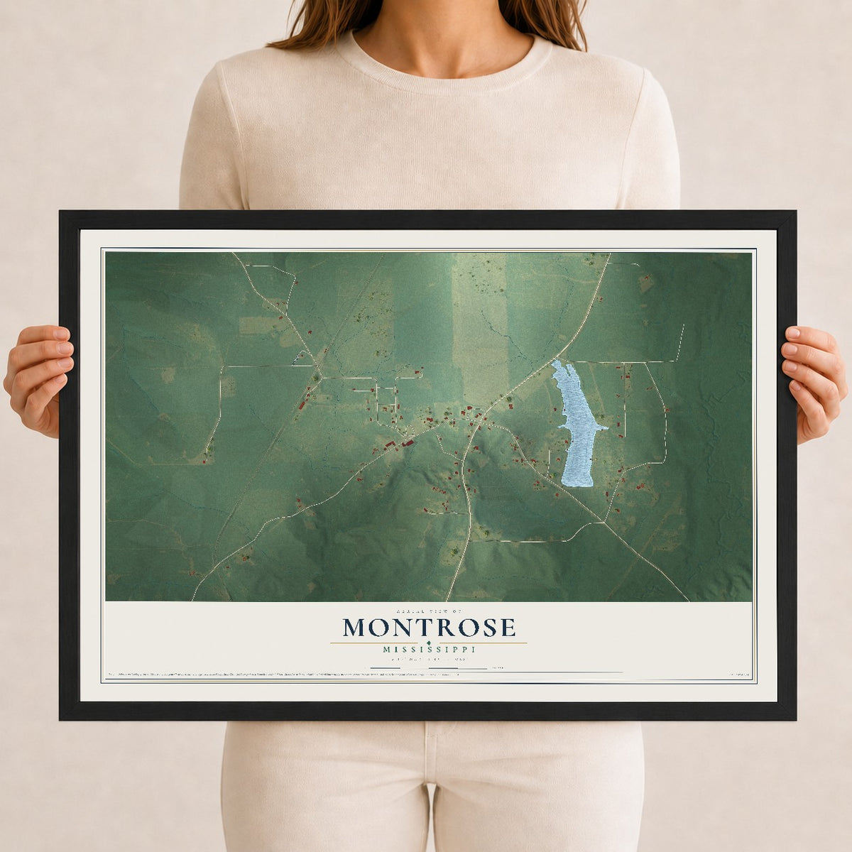 Map of Montrose, Mississippi, 12 x 18 inch print in a black wood frame