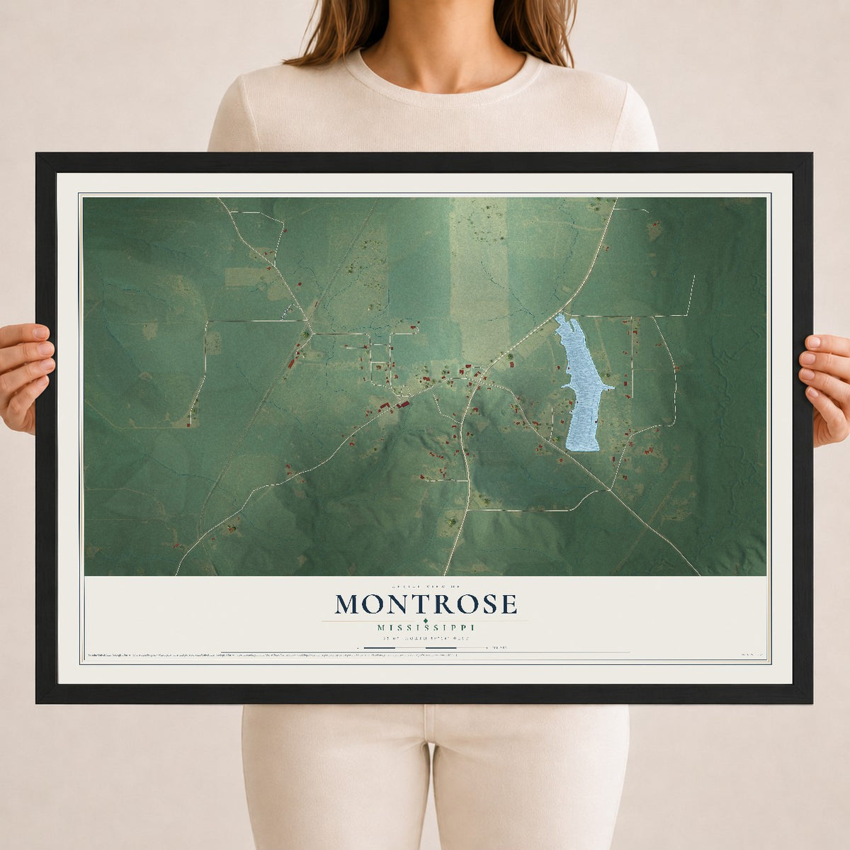 Map of Montrose, Mississippi, 18 x 24 inch print in a black wood frame