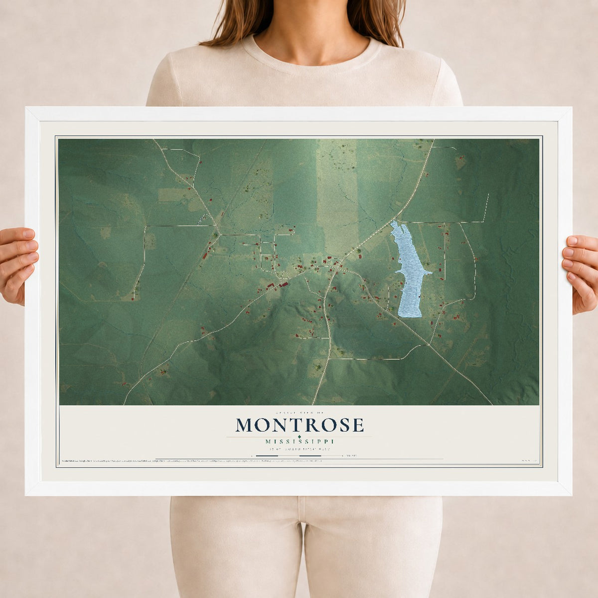 Map of Montrose, Mississippi, 18 x 24 inch print in a white wood frame
