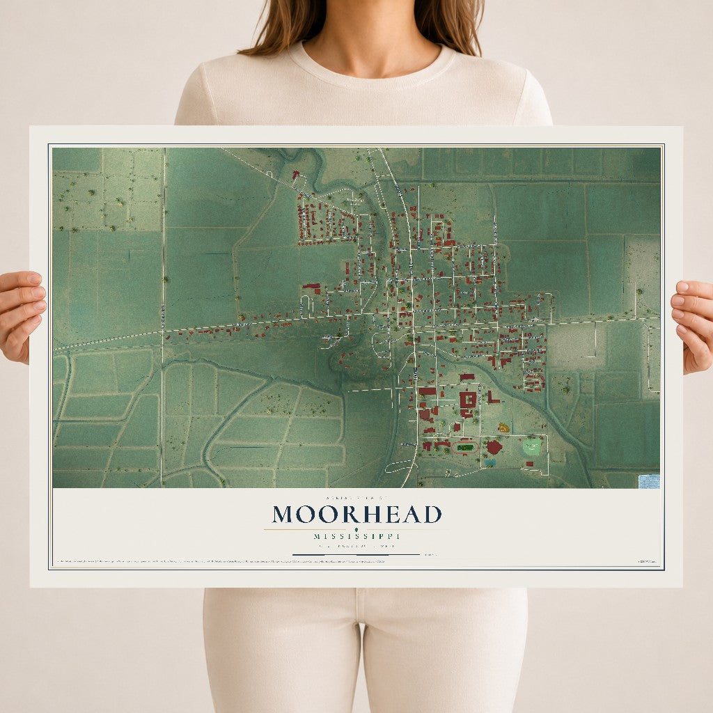 Map of Moorhead, Mississippi, 18 x 24 inch unframed archival matte print