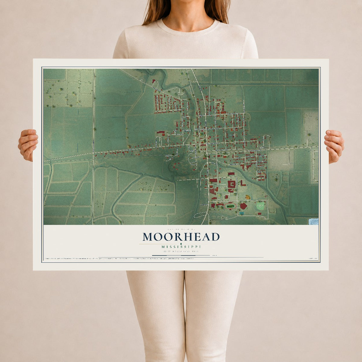 Map of Moorhead, Mississippi, 24 x 36 inch unframed archival matte print