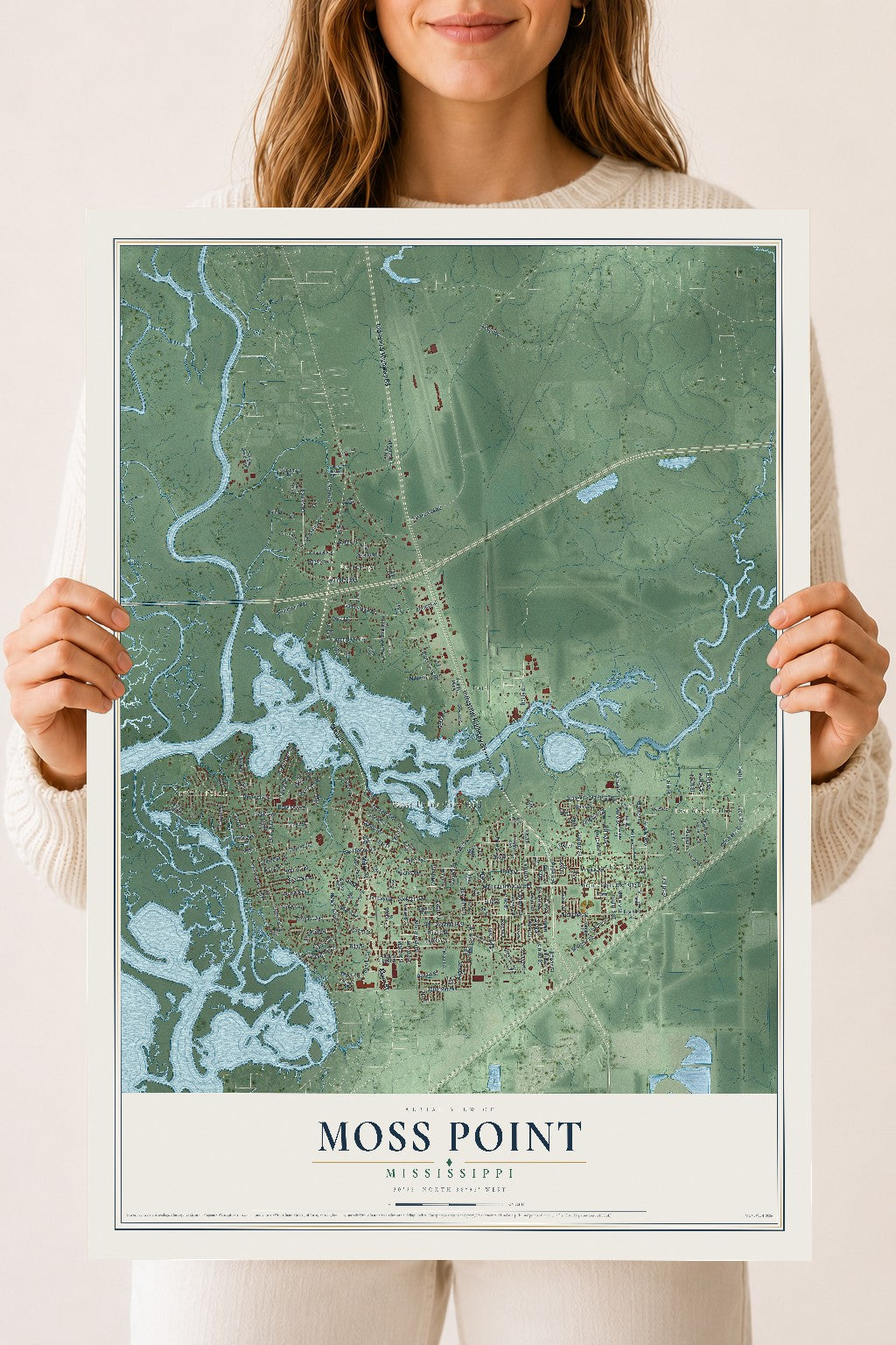 Map of Moss Point, Mississippi, 18 x 24 inch unframed archival matte print