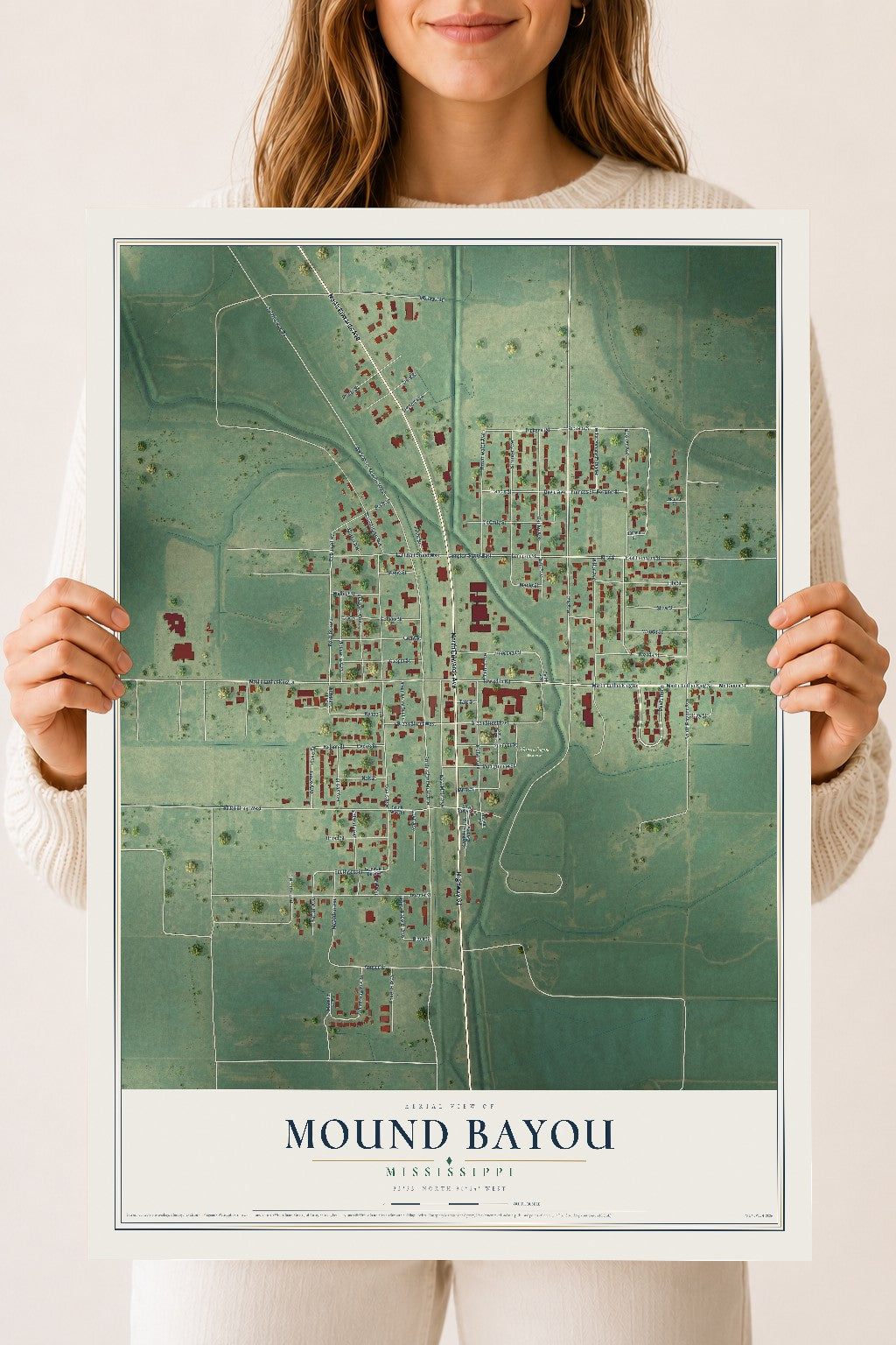 Map of Mound Bayou, Mississippi, 18 x 24 inch unframed archival matte print