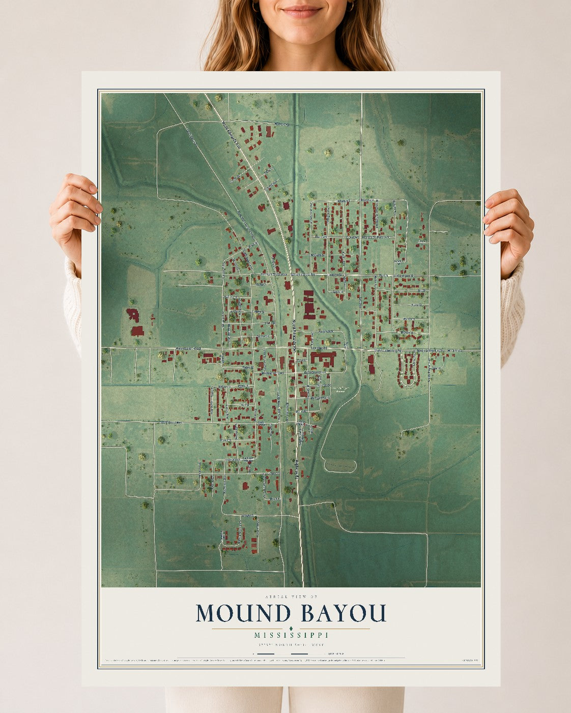Map of Mound Bayou, Mississippi, 24 x 36 inch unframed archival matte print