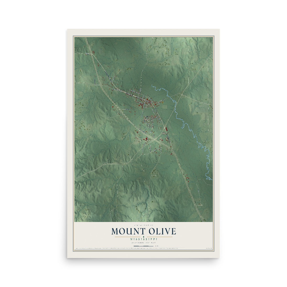 Map of Mount Olive, Mississippi, 12 x 18 inch unframed archival matte print
