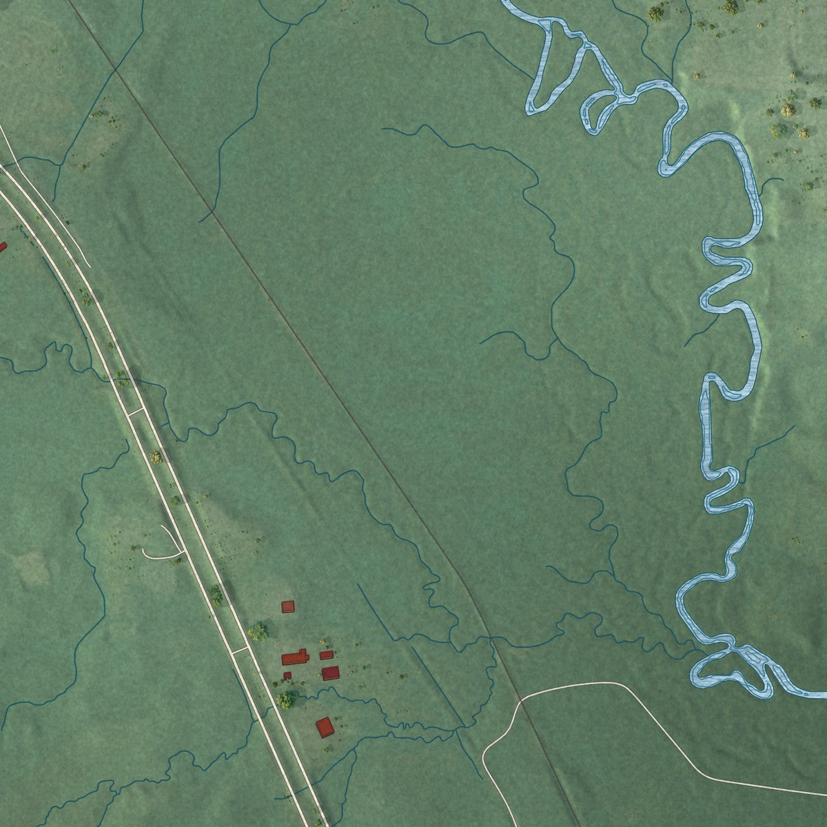Second close-up of the map of Mount Olive, Mississippi print showing more streets and buildings