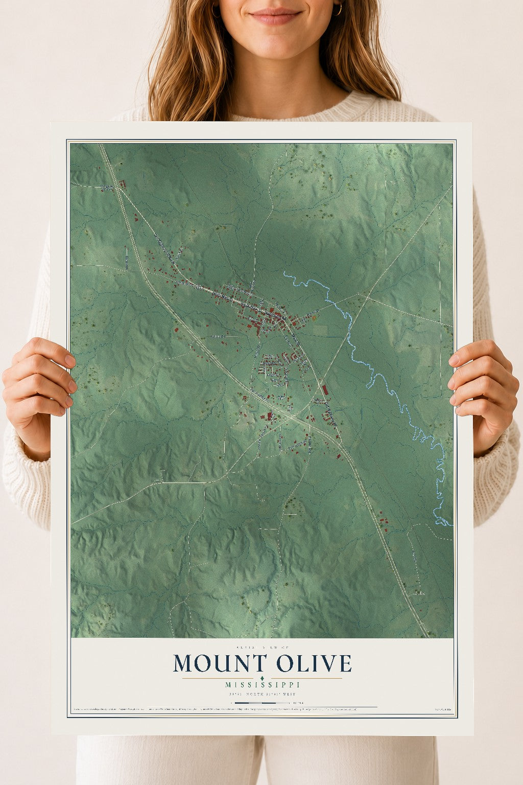 Map of Mount Olive, Mississippi, 18 x 24 inch unframed archival matte print