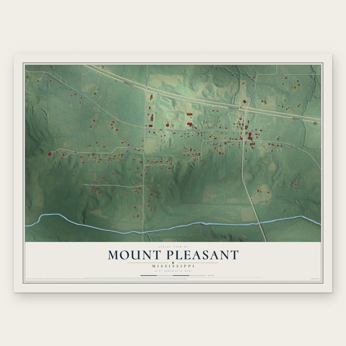 Mount Pleasant, Mississippi map print, the full design
