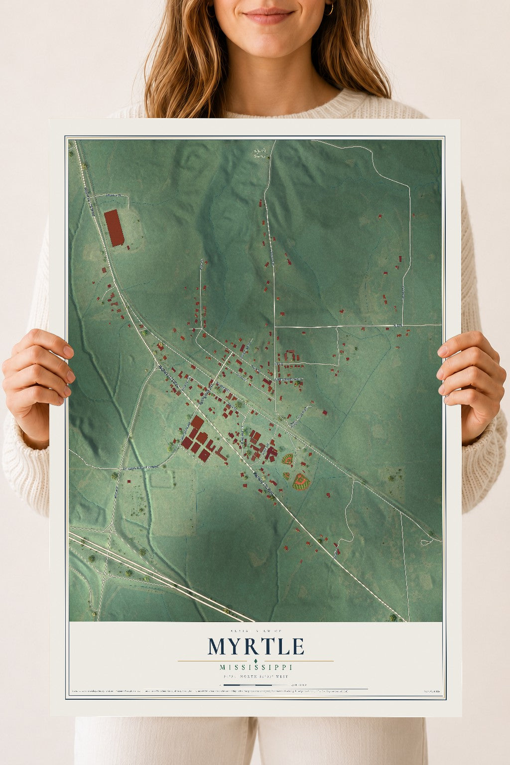Map of Myrtle, Mississippi, 18 x 24 inch unframed archival matte print