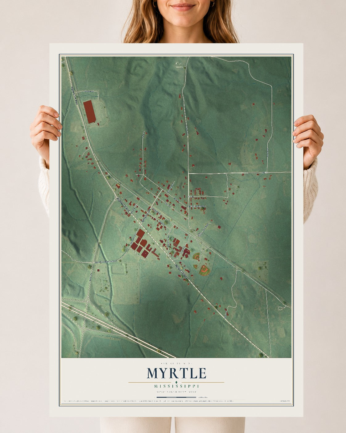 Map of Myrtle, Mississippi, 24 x 36 inch unframed archival matte print