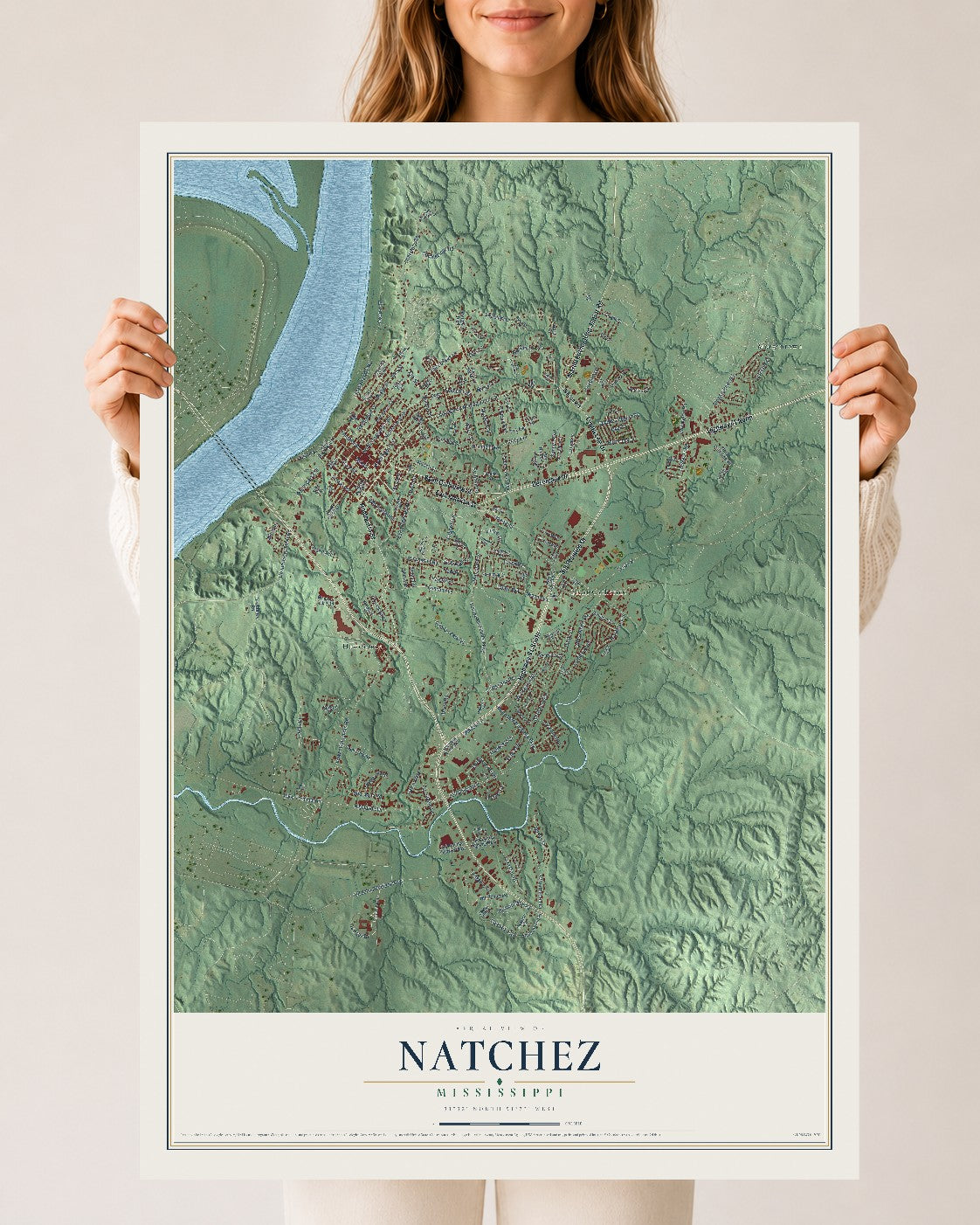 Map of Natchez, Mississippi, 24 x 36 inch unframed archival matte print