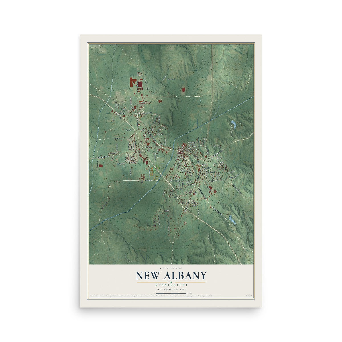 Map of New Albany, Mississippi, 12 x 18 inch unframed archival matte print