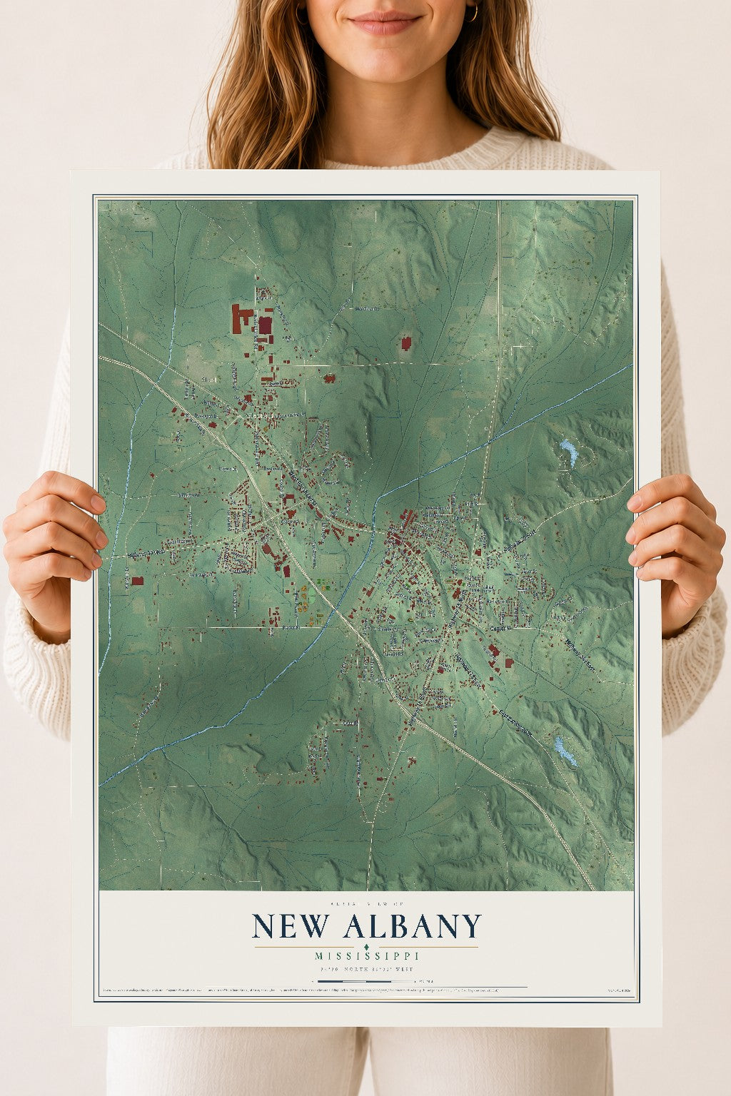 Map of New Albany, Mississippi, 18 x 24 inch unframed archival matte print
