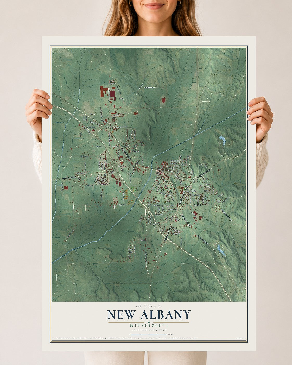 Map of New Albany, Mississippi, 24 x 36 inch unframed archival matte print