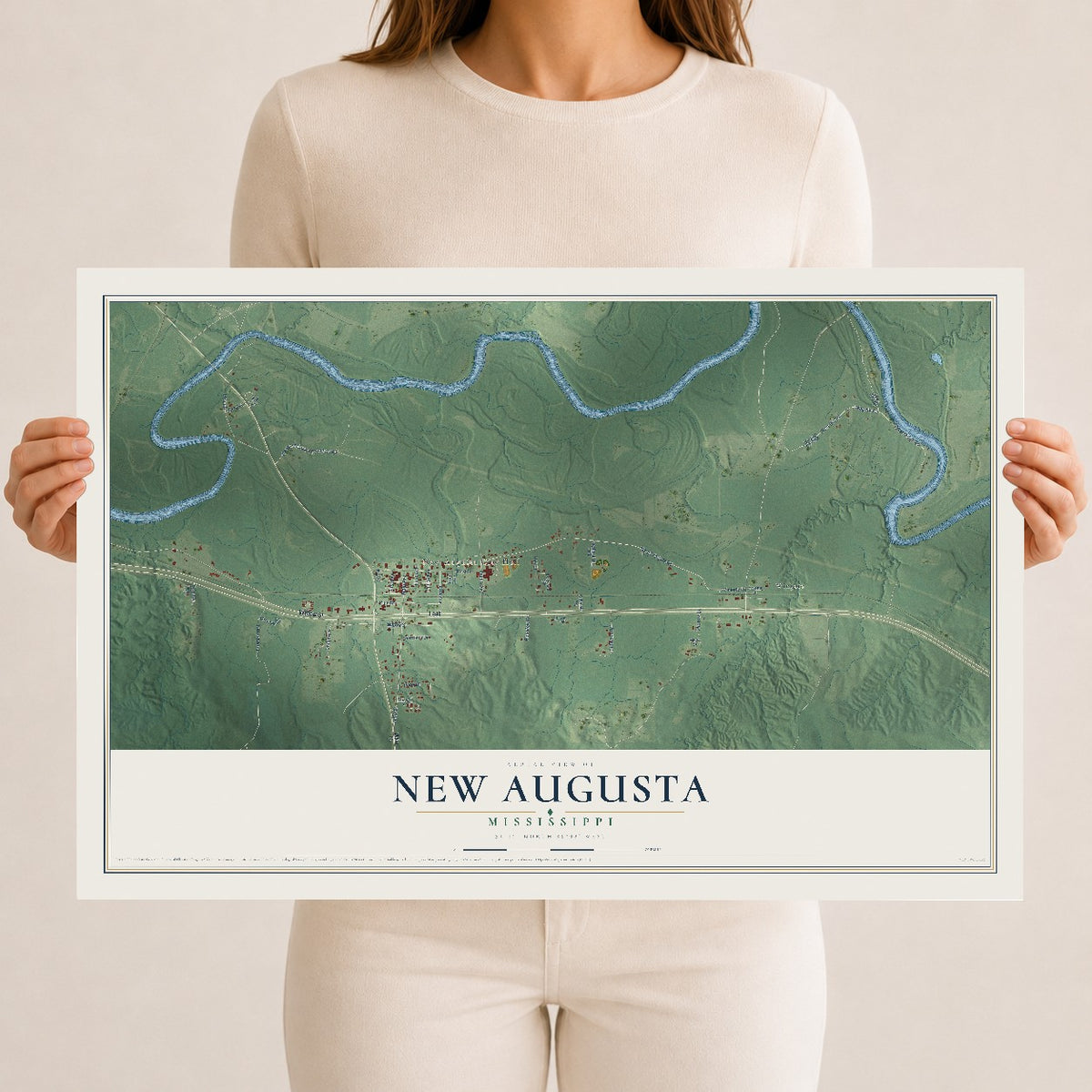 Map of New Augusta, Mississippi, 12 x 18 inch unframed archival matte print