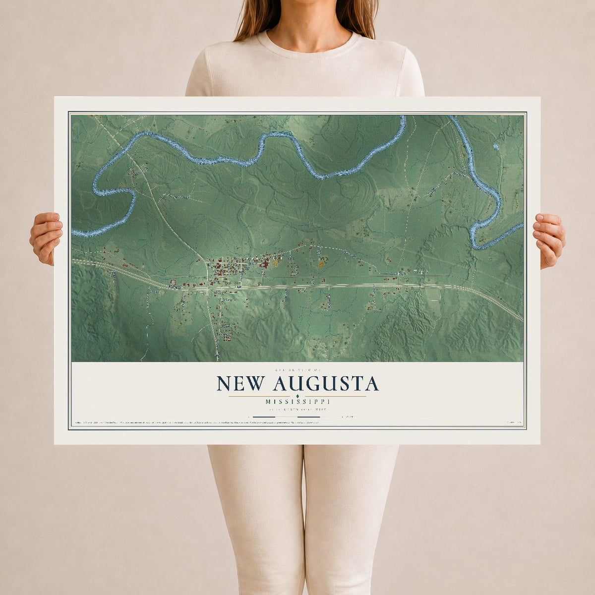 Map of New Augusta, Mississippi, 24 x 36 inch unframed archival matte print