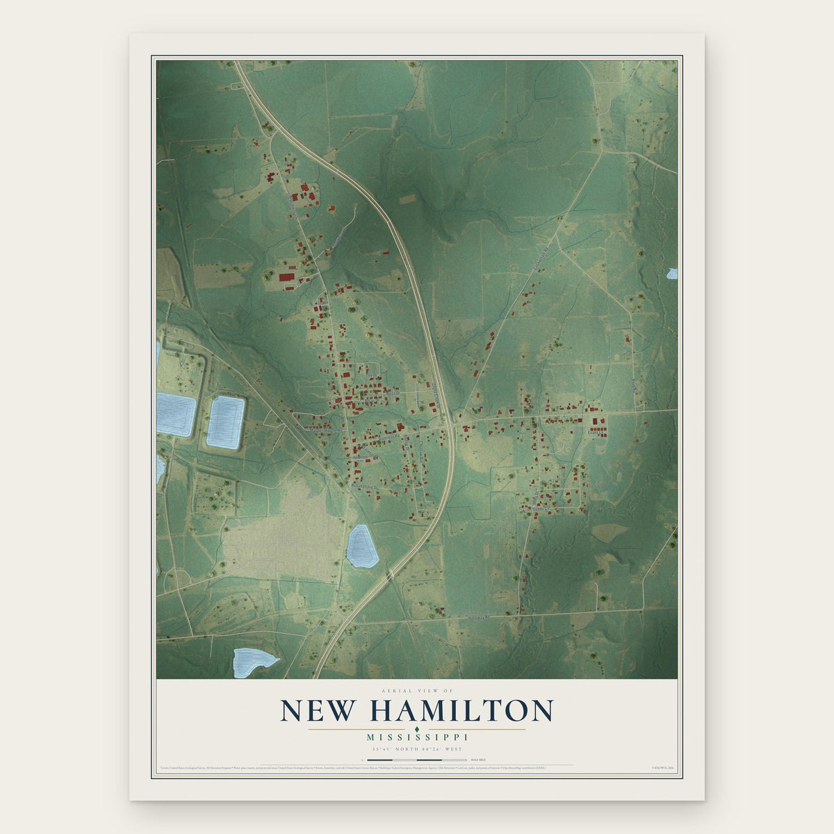 New Hamilton, Mississippi map print, the full design