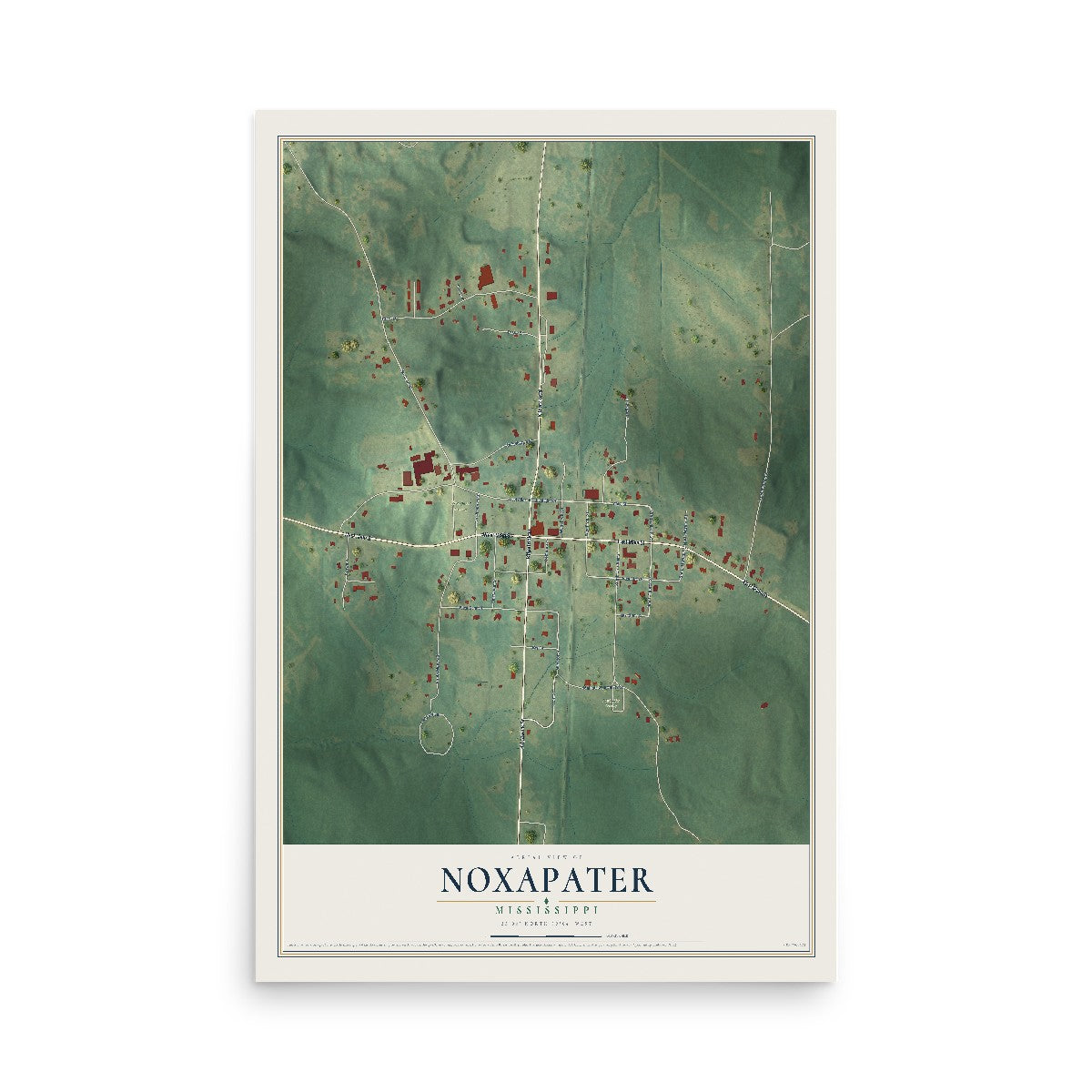 Map of Noxapater, Mississippi, 12 x 18 inch unframed archival matte print