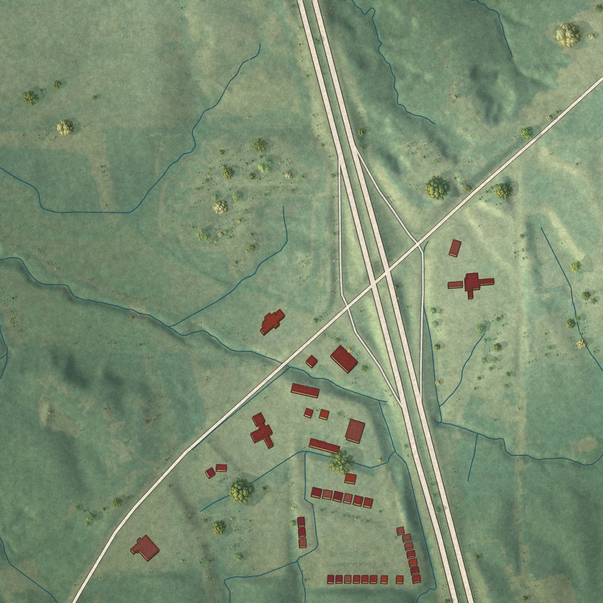 Second close-up of the map of Oakland, Mississippi print showing more streets and buildings
