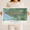 Map of Ocean Springs, Mississippi, 12 x 18 inch unframed archival matte print