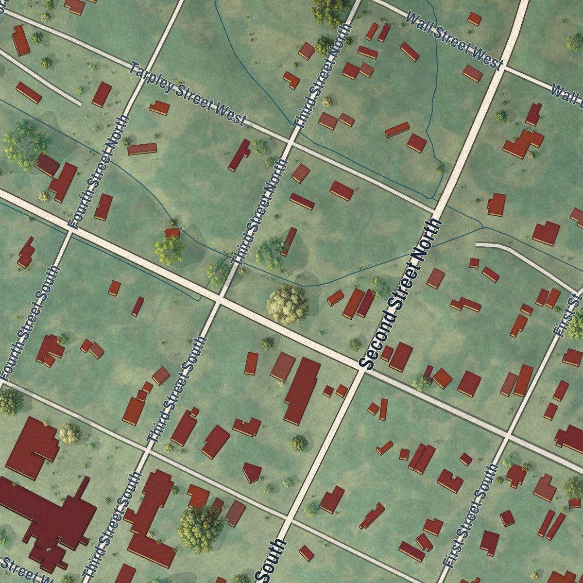 Close-up of the map of Osyka, Mississippi print showing street and building detail