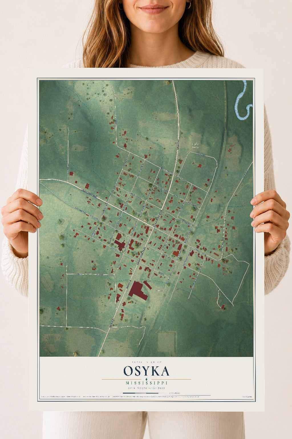 Map of Osyka, Mississippi, 18 x 24 inch unframed archival matte print