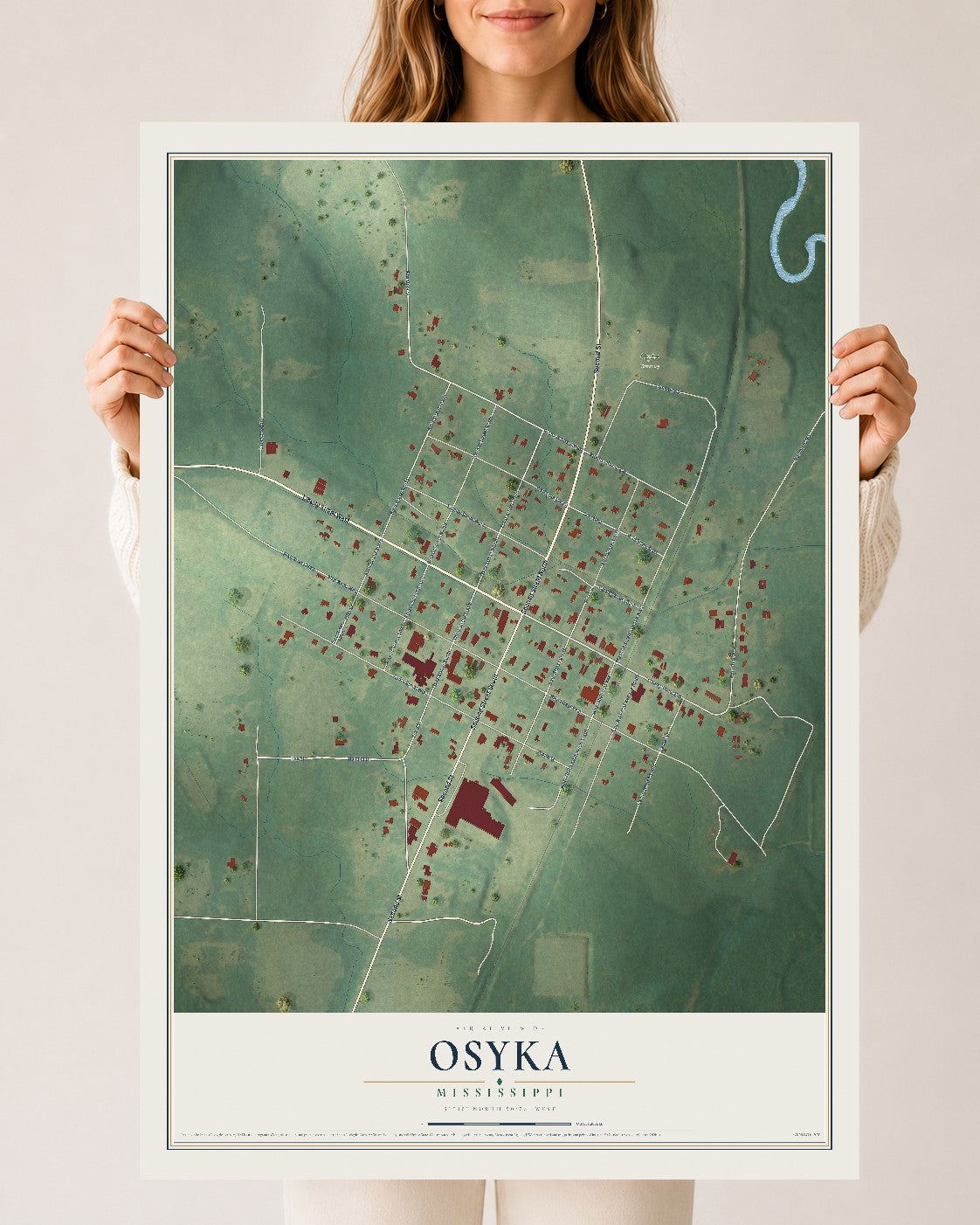 Map of Osyka, Mississippi, 24 x 36 inch unframed archival matte print