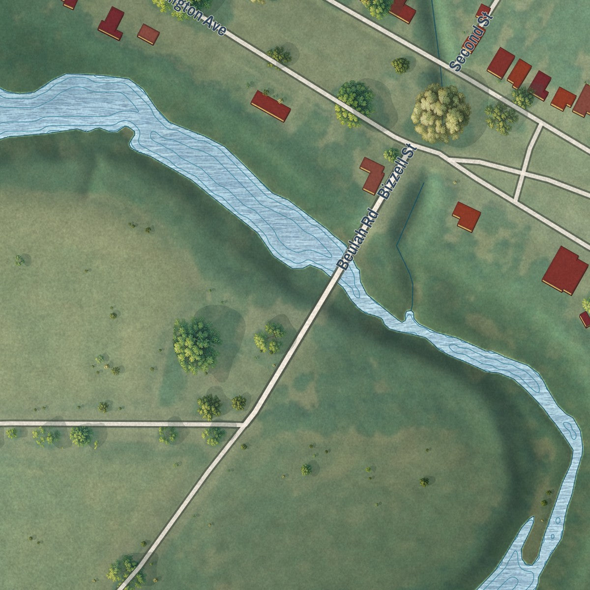Second close-up of the map of Pace, Mississippi print showing more streets and buildings